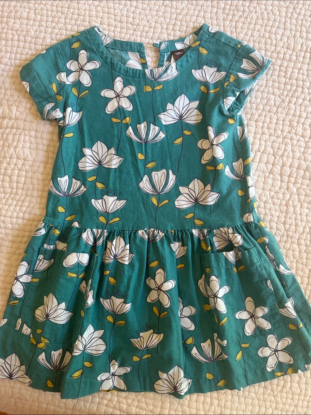 Kids Floral Teal Short-Sleeve Dress